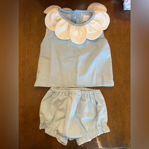 Cecil and Lou, 6M, blue and white petal collar diaper set